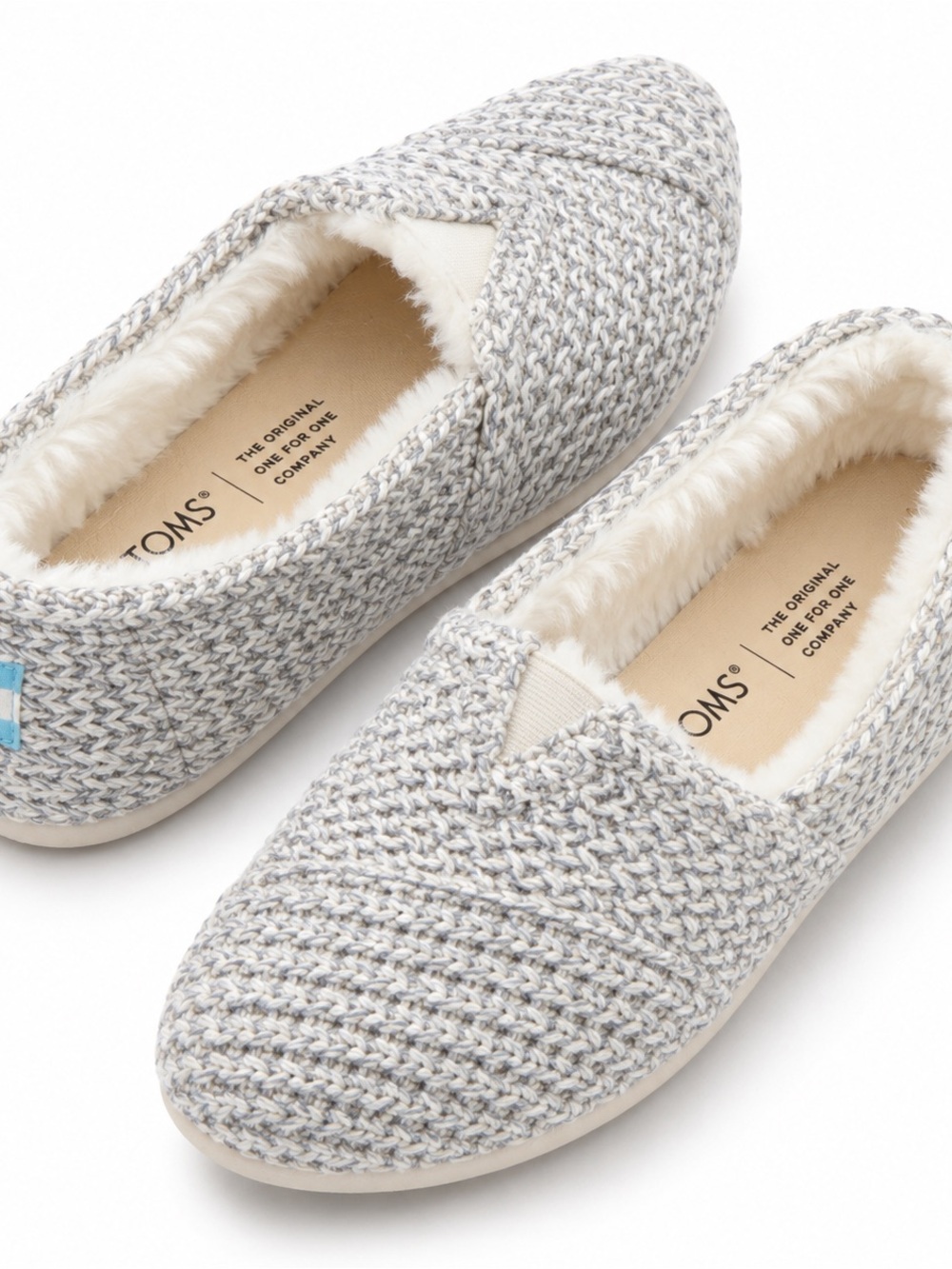 TOMS Heathered Knit Slip-On Slippers in Light Gray and Cream